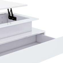 Lift Top Coffee Table, High Glossy With LED Strip, Modern Wooden Rectangle Tea Table With 2 Drawers, White -By GeoTower - White - View 10