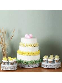 3-Piece Cake Stand Set Round Metal Cake Stands Dessert Display Cupcake Stands, Gold - 白色 - 查看 2