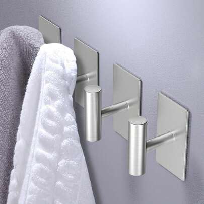1/2pcs Adhesive Hooks, Towel Hook Coat Hooks, Stainless Steel Brushed Wall Hooks, For Hanging Bathrobe Sponges In Bathroom And Bedroom, Hook Accessories, Auxiliary Hook, Heavy Duty Hook. For Hanging Coat, Clothes, Plants, Gardening Tools, Kitchenware, Pans, Pots, Utensils, Spoons, Hat, Towel Robe Hook Rack Wall Mount. For Your Bedroom, Shower, Classroom, Garage, Apartment, College Dorm, Cabinets, Fridge, Organizer And Most Kinds Of Room Decor. Bathroom Accessories Bathroom Tools