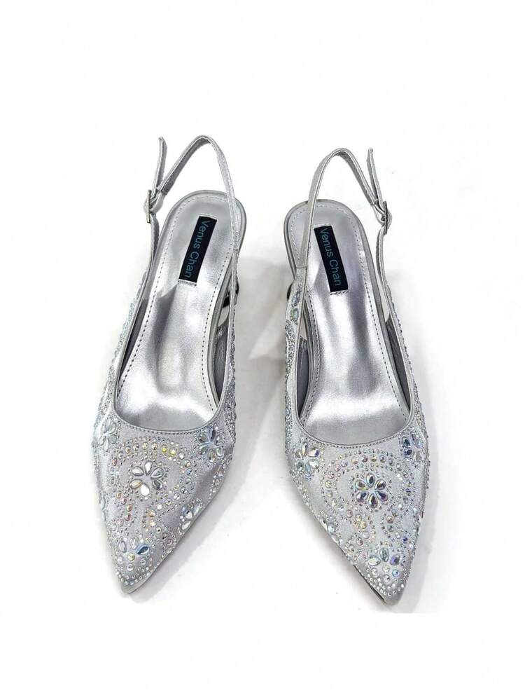 Venus Chan Fashion Silver Shoe And Bag Set For Party In Women Women Shoes And Bags To Match Set Italy Lady Rhinestone Elegant Heeled Pumps - Silver - View 5