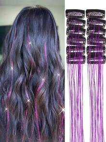 12件装闪亮发饰夹，20英寸闪光发饰接发片，夹式合成假发，发饰套装，耐热闪亮仙女发饰，适合女性和女孩日常佩戴、派对和万圣节，爪夹、发爪、发夹、发卡 - 彩色 - 查看 17