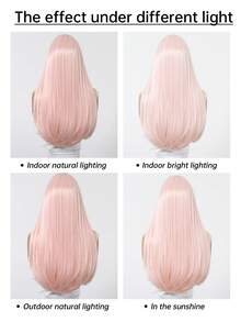 60 cm lång, rak, rosa, syntetisk peruk med lugg, lämplig för kvinnor, för fest, cosplay, värmebeständig