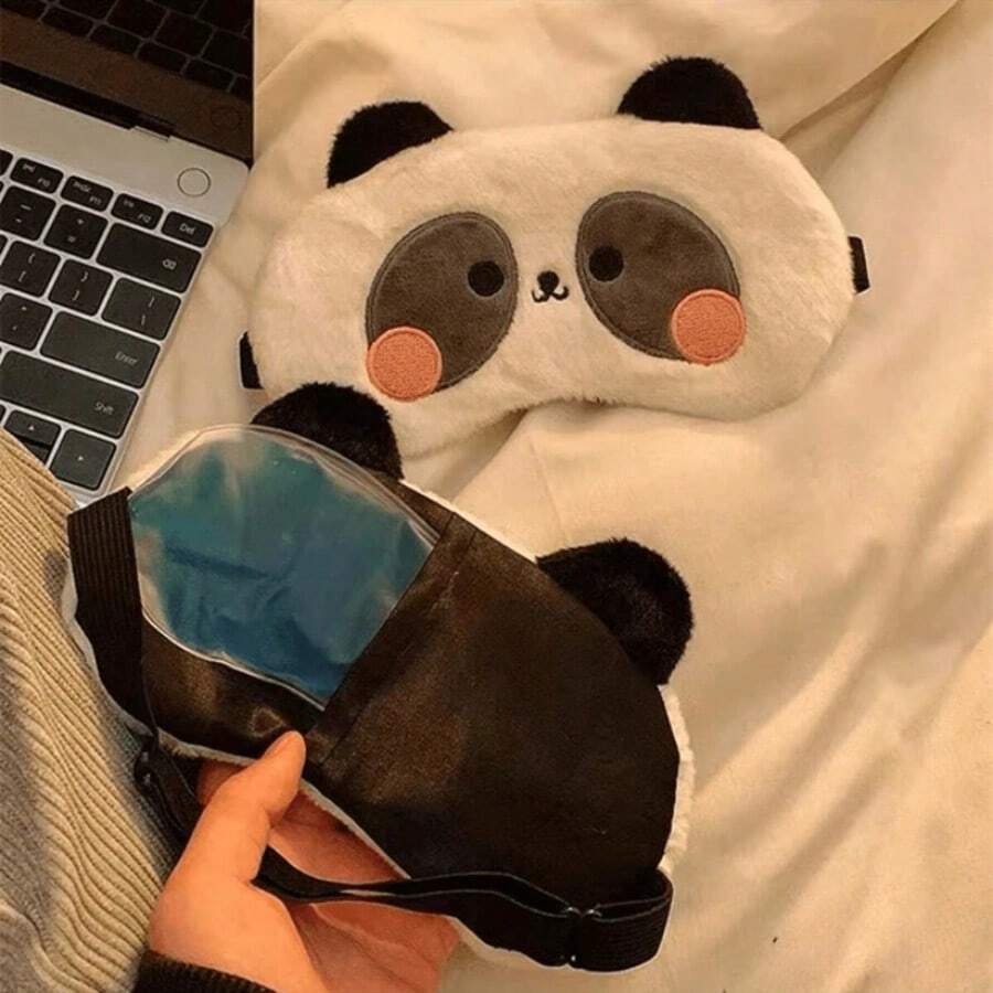 1/2/4pcs Panda Eye Mask - Eye Care - Eye Mask - Children's Style Mask - One Heating And Cooling Face Mask - Microwave-Heated Eye Mask - Black and White - View 1