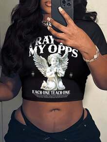 2025 LC LC Women Summer Casual Print Cropped-Shirt PRAY MY OPPS EACH ONE TEACH ONE It Provides Comfort And Strength In Times Of Adversity, Offering Hope And Reassurance It Fosters A Sense Of Gratitude, Reminding Us Of Blessings We Often Overlook Through Prayer, We Find Peace Amidst Chaos, And Clarity Amidst ConfusionCotton Shirthalloween Costumes,Thanksgiving Clothing, Clothing Autumn And Winter,Male And Female Neutral Short Sleeves,Clothes Plus Size,Sweatshirt,Clothes Women, - 黑色 - 查看 1