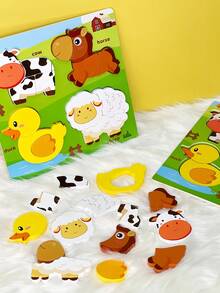 Montessori Wooden Farm Animal Puzzle Toy, Shape Sorter Develop Hand-Eye Coordination, Toddler Large Peg Puzzle Early Learning And Fine Motor Skills Learn Colors And Animals, Parent-Child Interactive Game, Baby Birthday Gift - Multicolor - View 5