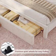 Twin/Full/Queen Bed Frame With LED Light And Storage Drawer, Upholstered Design With Adjustable Headboard, Easy Assembly, Noise-Free, No Box Spring Needed - Cream - View 5