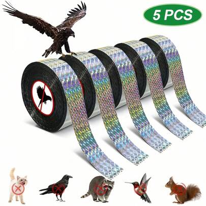 1/5 Roll Super Reflective Bird Repellent Tape - Durable Anti-Bird Tape, Scarecrow Reflective Tape, Colorful Reflective Bird Repellent Tape, Vineyard Bird Control, Balcony Pigeon Deterrent Tape, Weather-Resistant Bird Deterrent, Double-Sided Reflective Tape, Easy Bird Deterrent Solution For Garden, Home And Farm, Durable Material, Weather-Resistant