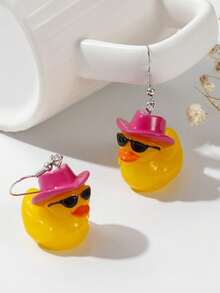 1对创意可爱卡通鸭子耳环，清新搞笑耳环，动物创意吊坠耳环 - 眼鏡鴨 - 查看 3