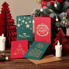 24/12pcs Christmas Greeting Cards With Gold Foil Accents, Holiday Designs, Suitable For Seasonal Greetings, Christmas Gifts, Assorted Styles, Random Delivery, Merry Christmas - Multicolor - View 6