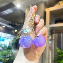 1 Piece Cherry Wallet Pendant Keychain - Red Lip Bag Charm, Purple And Green Resin Fruit, Durable Iron Parts, Suitable Car Keys, Wallet Accessories, Cute Keychain - Quả anh đào xanh trong suốt giống như thạch mạ điện - Xem 7