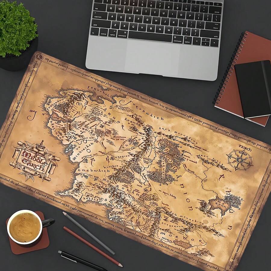 Alfombrilla de ratón grande con mapa de la Tierra Media - Almohadilla de escritorio ultra suave, base de goma, diseño con temática de Halloween, adecuada para oficina y configuración de computadora doméstica, diseño de fantasía, alfombrilla de ratón, alfombrilla de escritorio, alfombrilla de ratón linda, tapete de escritorio de computadora, alfombrilla de ratón grande, almohadilla para teclado, alfombrilla de ratón para juegos, almohadilla de escritorio grande, tapete de escritorio, accesorio de estación de trabajo, textura suave, base