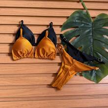 Kit 2 Bikini Thong Ribbon Bronze Curtain Beachwear Summer 2025 With Polyamide Cups Simple Elegant Casual - 赭石色 - 黑色 - 查看 1
