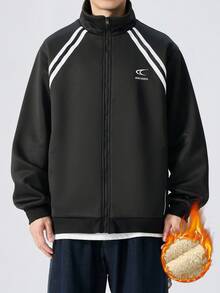 Plus Size Thermal Lined Long Sleeve Jacket, Thermal Thickened Jacket, Suitable For Winter - Black - View 4