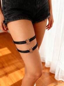 2条装女士黑色弹力大腿吊袜带，性感朋克哥特风腿部束缚带，时尚日常腿部吊袜带配饰，可调节合成可爱脚链，适合派对和舞蹈场合
