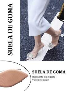 GlamourGrip Zapatillas de tacón elegantes con diamantes de imitación, tacones altos tipo slingback con diseño peep toe y tacón escultural, zapatos cómodos de mujer para fiesta o diario, tacones elegantes combinables con vestidos y ropa formal para citas, trabajo, vacaciones, Halloween y Navidad - transparente - Ver 8