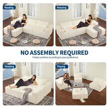 108inch Modular Sectional Sofa, Corduroy Sponge Compression Sofa With Deep Seat, Comfy Memory Foam Sofa For Living Room Bedroom, No Assembly Required(Ship In 2 Boxes) - White - View 8