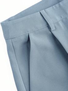 极简设计垂坠西装裤欧美新款直筒休闲裤适合所有季节 - 淺藍色 - 查看 4