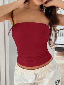 Camiseta Regata Sem Alça Sem Costura Sólida Elástica Ajustada para Mulheres Vaiaye, Regata Básica Sem Alça para Primavera/Verão, Elegante para o Dia dos Namorados