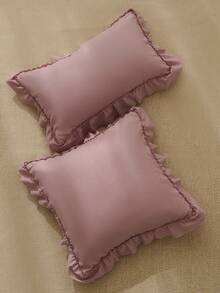 1pc Romantic French Style Ruffled Quilted Envelope Without Filler, Chic Romantic Decorative Throw Pillowcase For Bedroom/Dorm/Sofa/Couch, Gift For Lover, Friend. Machine Washable. Oeko-Tex Certified. Pink - Pink - View 4