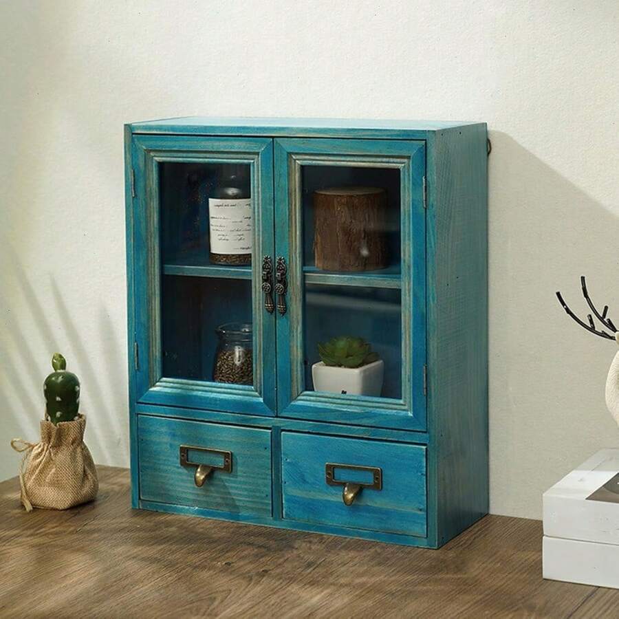 ZHFEISY 3 Tiers Storage Cabinet With 2 Drawers And Acrylic Doors,Display Cupboard With 2 Drawers,Countertop Apothecary Cabinets - mặc định - Xem 1