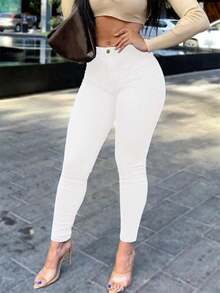 Women's Tight Jeans, High Waisted Elastic Classic High Waisted Slim Fit Denim Pants - 白色 - 查看 1