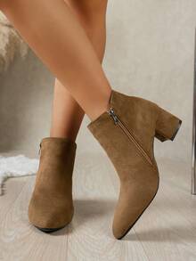 Women's Brown Boots, New Autumn/Winter Fashion Versatile Pointed Toe Comfortable Chunky Heel Mid-Heel Retro Burgundy Boots, Side Zipper, Minimalist, Suitable For Daily, Holiday, Party, Elegant, Solid Color, Classic Boots - Coffee Brown - View 2