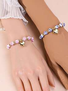 1pc Heart Pendant Ceramic Bead Bracelet, Women/Couples Everyday/Holiday Accessory