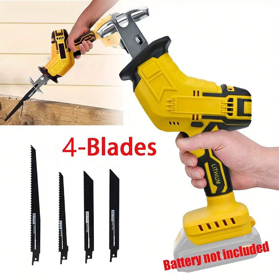 Brushless Cordless Reciprocating Saw, Multi-Function Handheld Electric Saw Compatible With Dewalt 20V Battery For Wood/Metal/PVC Cutting, Projects, Home Improvement, Portable Saw, Ergonomic Grip, Precision Cutting, Durable Construction - 黃色 - 查看 1
