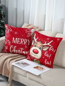 4Pcs Winter Christmas Pillowcase, Red Santa Claus Reindeer Snowflake Pattern Throw Pillow Cover Soft Cushion Cover,Linen Zippered Cushion Case For Porch Or Home (Single Side, No Pillow Core), Christmas Sofa Decoration Christmas Decorative Pillowcase, Christmas Decoration,Room Decor,Christmas Party Supplies,Christmas Gift,Xmas Decor,Home Decor,2026 New Year Decoration - Multicolor - View 6