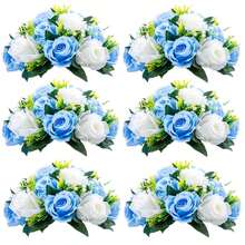 6pcs Artificial Flowers Silk Rose Flowers For Wedding Centerpiece Party Birthday Anniversary Floral Arrangement Decorations - 6件-藍色 - 查看 9