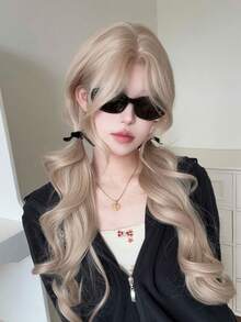 alicegarden Tóc giả ren trán 4 * 1, Tóc giả ren trán xoăn, Tóc giả dài xoăn màu vàng óng, rẽ ngôi giữa, dài 30 feet, Tóc giả tự nhiên và chân thực để sử dụng hàng ngày. - Vàng - Xem 3