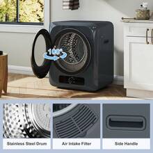 Portable Clothes Dryer For Apartment, 10lbs Compact Electric Laundry Dryer With Stainless Steel Tub, 1.6 Cu.Ft Suitable For Apartments, Dorm, RVS(Grey) - Xem 4