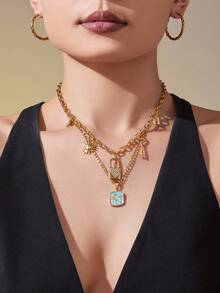 1 pezzo Collana con ciondolo a forma di cuore con zirconia, set di collane con ciondoli a goccia, placcato in oro 18K in acciaio inossidabile