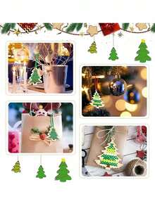 34pcs- Christmas Wooden Cross Stitch Kit Cross Stitch Wooden Ornaments Christmas Hanging Decorations Handicrafts Christmas Decorations For Christmas Tree Decorations (Tree Shape)