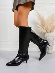 Stivali da donna con suola spessa, stivali alla caviglia casual in stile britannico vintage, tacco chunky, stivali alla caviglia di moda per primavera e autunno, taglie comode - nero - Visualizzare 6