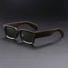 1 Pair Of Men's Square Glasses - Oversized Black Frame With Spike-Shaped Temple Tips, Non-Deerskin Style Non-Prescription Glasses, Suitable For Parties, Music Festivals, And Daily Wear - Lightweight Modern Round Edge Glasses (Hand Washable) - 黑色 - 查看 7