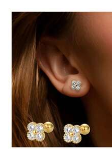 1 Cặp bông tai cỏ bốn lá cổ điển thanh lịch bằng bạc Sterling S925, được trang trí bằng đá Zirconia tổng hợp, ít gây dị ứng, phù hợp với phụ nữ, đeo hàng ngày, lễ hội âm nhạc, kỳ nghỉ, ngày lễ tình nhân - cỏ bốn lá - Xem 8