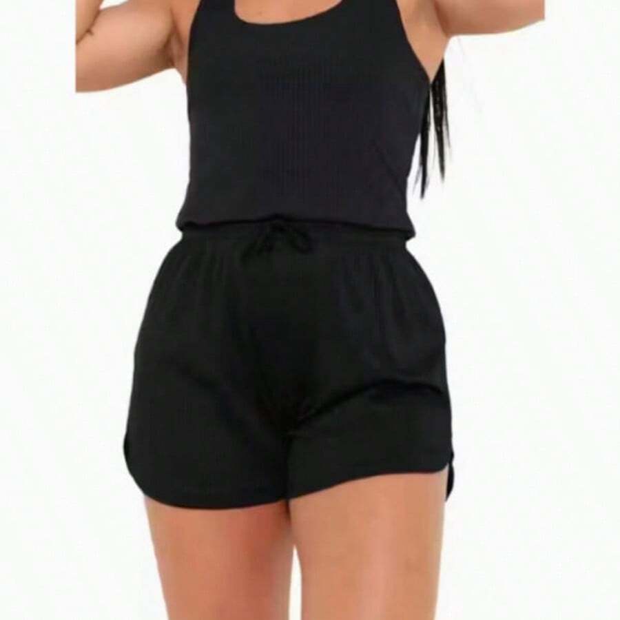Short Canelado Liso – Look Versátil - Preto - Visão 1
