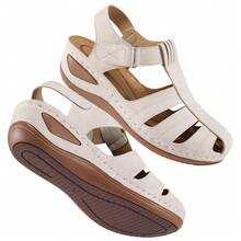 Women's Summer Platform Sandals With Closed Toe & Hollow Cut-Outs | Chunky Sole Wedge Heel For All-Day Comfort | Breathable & Supportive For Work Commutes, Office Wear, And City Travel | Stylish Walking Sandals For Everyday Use.Womsummer Shoesen's Apricot Sandals.Sandalias De Mujer,Summer Shoes,Wedge Heels,Sandals For Women Vacation,Beach Sandals For Women. - 杏色 - 查看 2