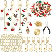 42/62 piezas Kit de fabricación de llaveros de Navidad DIY, Llaveros personalizados DIY para mujeres, Fabricación de joyas artesanales, Incluye colgantes de aleación de zinc al azar, Llaveros, Cadenas de extensión, Anillas y alicates de joyería, Accesorios de joyería DIY creativos, Adecuado para regalos navideños