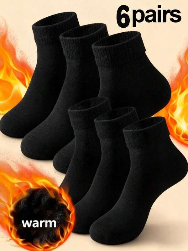 6 pares de calcetines térmicos forrados para mujer, negros, casuales, anti-pelusas, aptos para otoño/invierno, calcetines acogedores