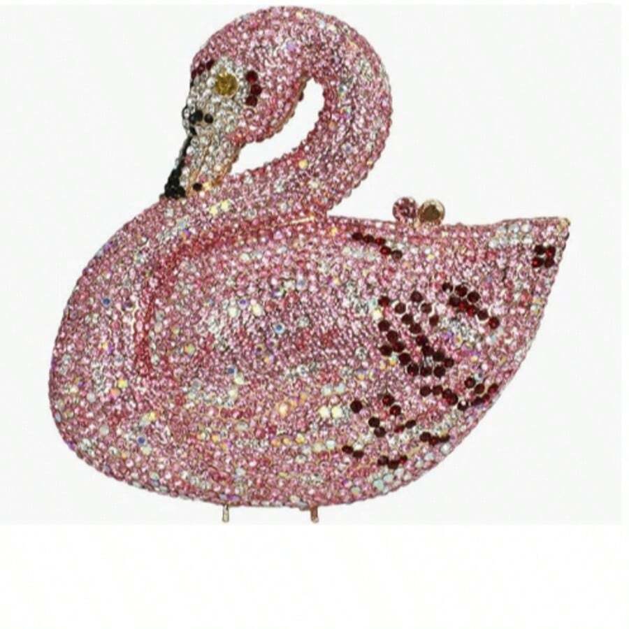 Swan Shaped Diamonds Evening Bags New Gorgeous Sparkling Rhinestones Metallic Clutch Purses And Handbags Wedding Party Women Luxury Swan Rhinestone Evening Clutch Elegant Crystal Purse Bridal Wedding Handbag For Prom Cocktail  Party - 粉色 - 查看 1