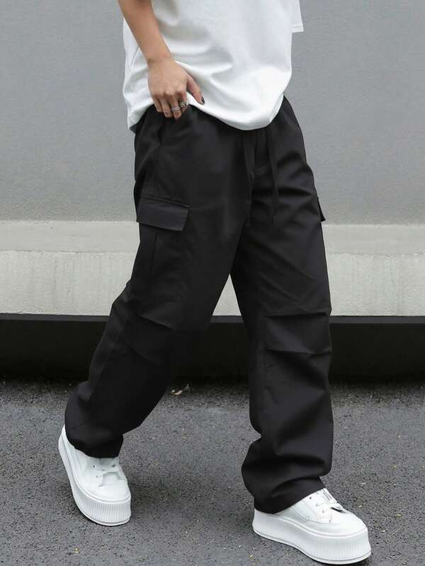 Pantalones casuales de pierna recta para hombres, minimalistas, transpirables, con cordón, de múltiples bolsillos, pantalones cargo, para primavera y otoño