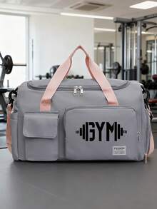 1件装健身哑铃印花旅行包，多功能健身手提包/背包，大容量休闲尼龙旅行包，轻便，适合健身房、运动、过夜旅行 - 彩色 - 查看 16