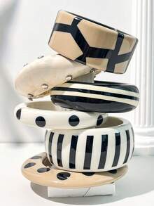 1pc Handmade Resin Bracelet In Milky Tea Color, Multi-Element Design With Stripes And Rivets, Suitable For Daily Wear And Parties, Great Gift For Family And Friends, Autumn/Winter - Multicolor a - View 4