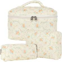 Set de Bolsas de Cosméticos de Viaje para Mujeres, Set de Bolsas de Aseo de Algodón, Bolsa de Aseo Acolchada para Mujeres con Patrón Floral, Paquete de 3, Cereza Blanca - Amarillo-naranja - Ver 12