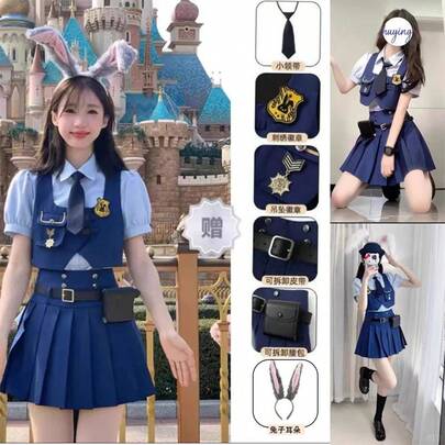 Conjunto completo de disfraz de cosplay de Judy de , disfraz de conejo, jefa de policía Judy, vestido de oficial, disfraz de anime para adultos