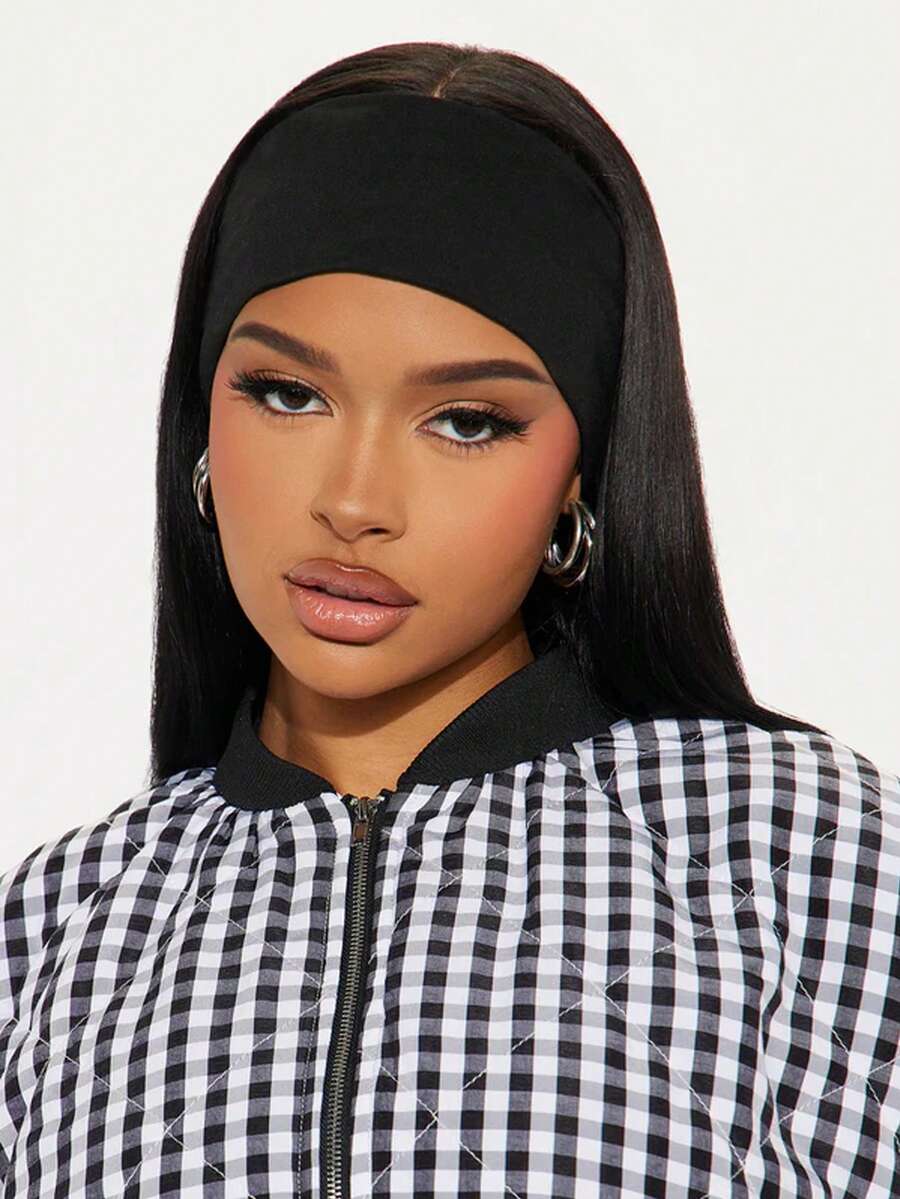 1条黑色波西米亚风运动瑜伽头带，吸湿排汗弹力柔软头巾，男女通用，适合跑步、健身、瑜伽、卸妆、日常佩戴保暖发带，女士头巾，冬季发饰，夏季穿搭 - 黑色 - 查看 1