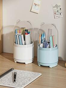 Soporte giratorio de 360 grados para brochas de maquillaje, organizador de maquillaje para tocador, estante de almacenamiento de lápices labiales para escritorio. Soporte giratorio para brochas de maquillaje, taza transparente a prueba de polvo para bolígrafos, organizador de brochas de sombra de ojos, estante de almacenamiento de lápices labiales, bolsa de maquillaje, esencial de viaje - Multicolor - Ver 3