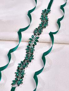 1件绿色玻璃水钻贴花婚纱腰带，时尚纤细新娘腰带，适合生日派对、化装舞会、鸡尾酒会、订婚庆典、惊喜主题派对、情人节服装配饰 - 綠色絲帶 - 查看 7